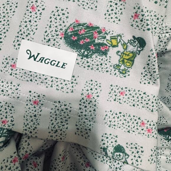 Waggle Polo Golf Shirt Mens L Green Gnomes Lawnmower Performance Stretch - Picture 7 of 7